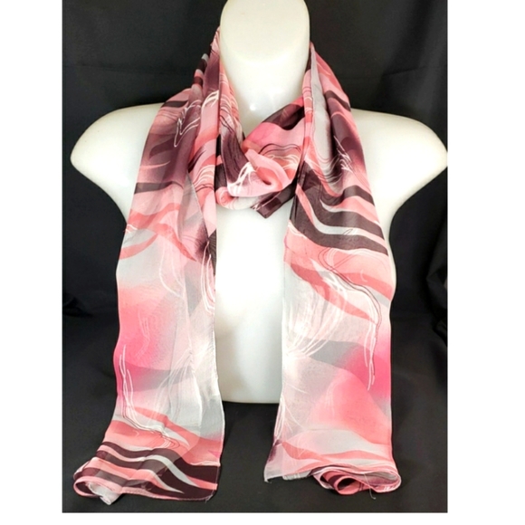 Ladies Scarf Fuchsia White Swirls Sheer - Picture 2 of 2